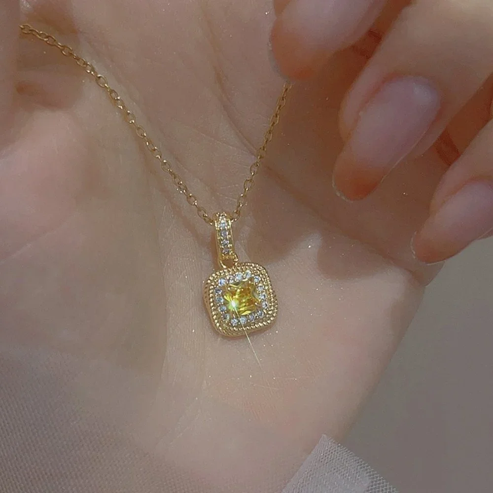 Yellow Sugar Cube Crystal Zircon Necklace - Picture 3 of 16